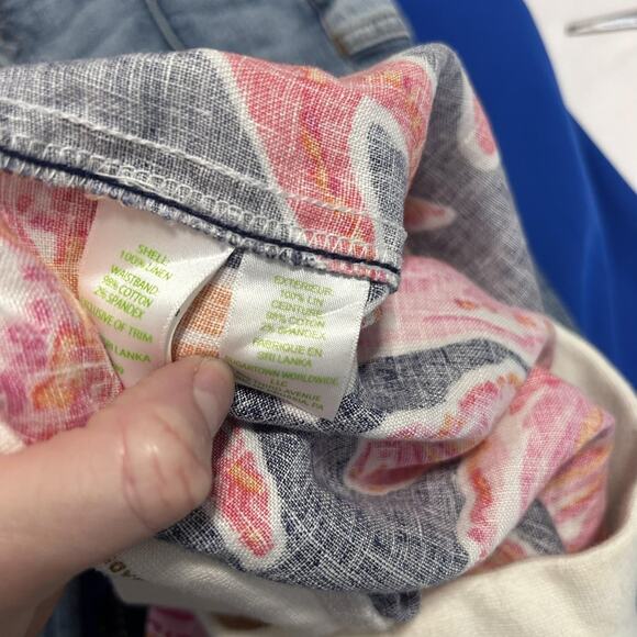 Lilly Pulitzer Pants Womens Medium Navy Pink The Beach Pant Linen Pull On Floral - Picture 9 of 11